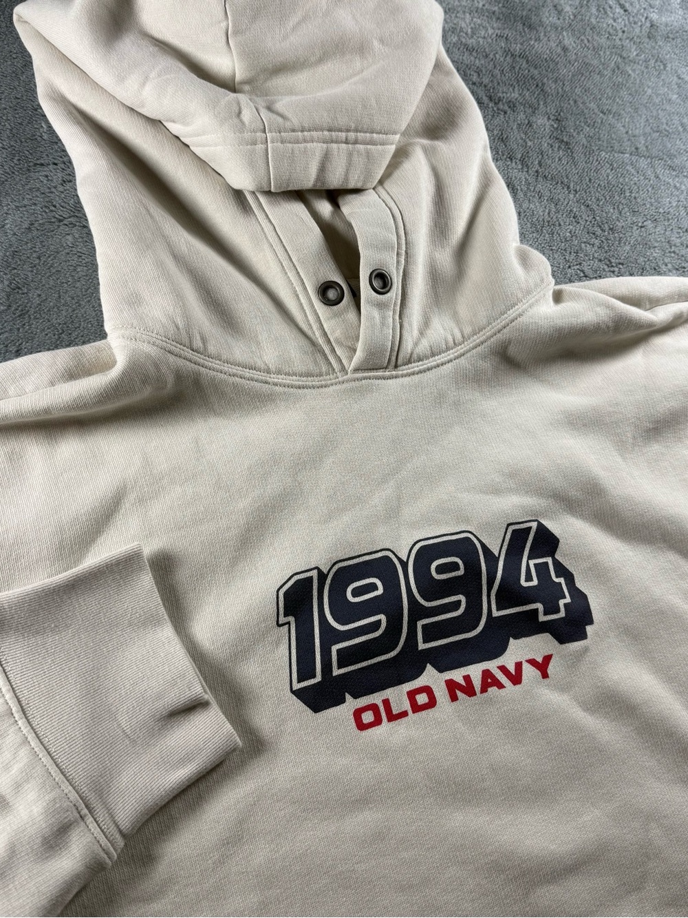 Old Navy 1994 Reissue Hoodie Size L Beige Graphic Pullover Vintage Look